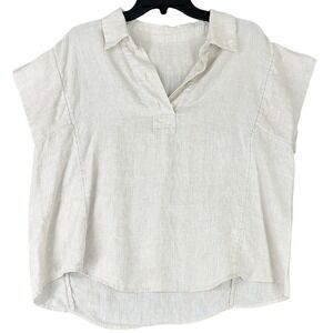 Chicos Top Womens 12 Linen Short Sleeve Relaxed Coastal Minimalist Resortwear
